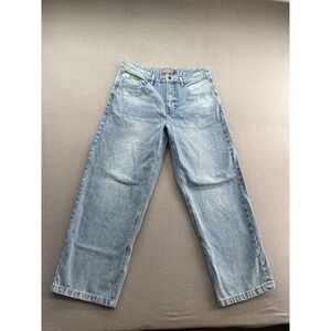 GMPYRE Jeans Womens 12 Light Wash Wide Leg Denim Y2k Retro Embroidered Logo